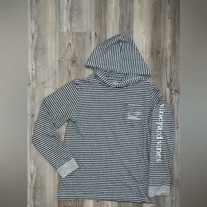 Vineyard Vines Long Sleeve Gray Blue Stripe  On The Go Whale Graphic Tee Medium